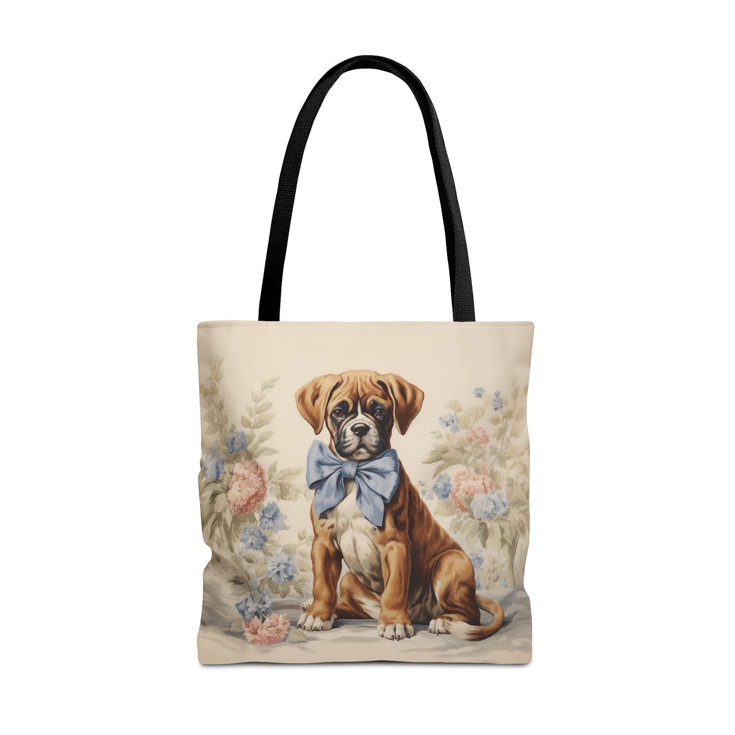 Boxer Puppy Canvas Tote Bag with Floral Design, Eco-Friendly Market Tote