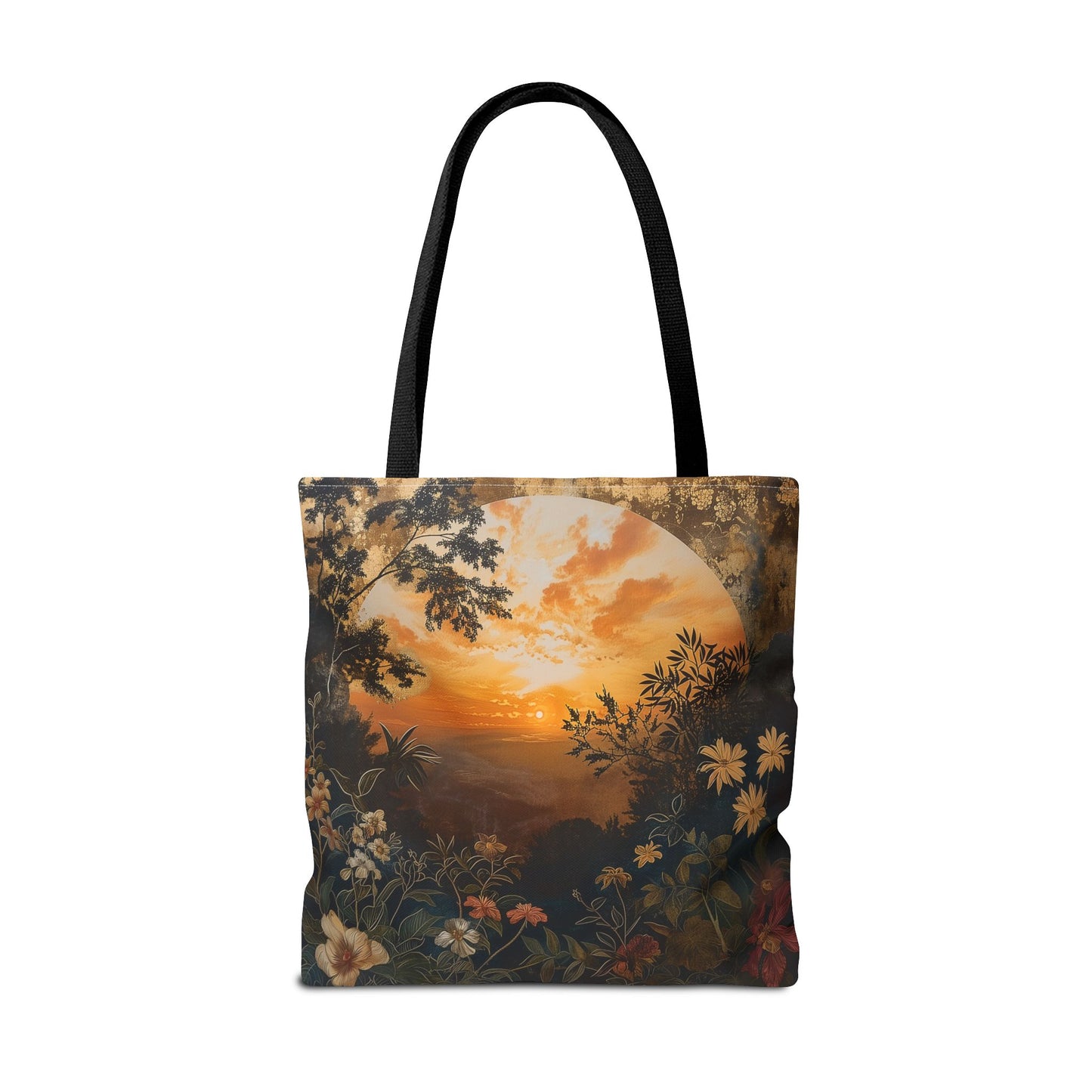 Sunset Serenity Tote Bag, Floral Market Bag for Everyday Use