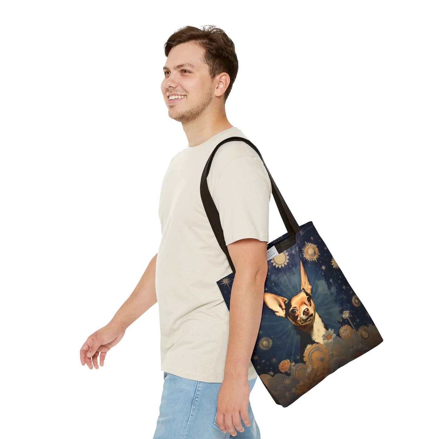 Chihuahua Stardust Canvas Tote Bag, Artsy Floral Eco-Friendly Gift