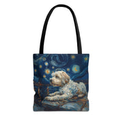 Starry Night Sheepdog Canvas Tote - Artistic Eco-Friendly Bag for Dog Lovers