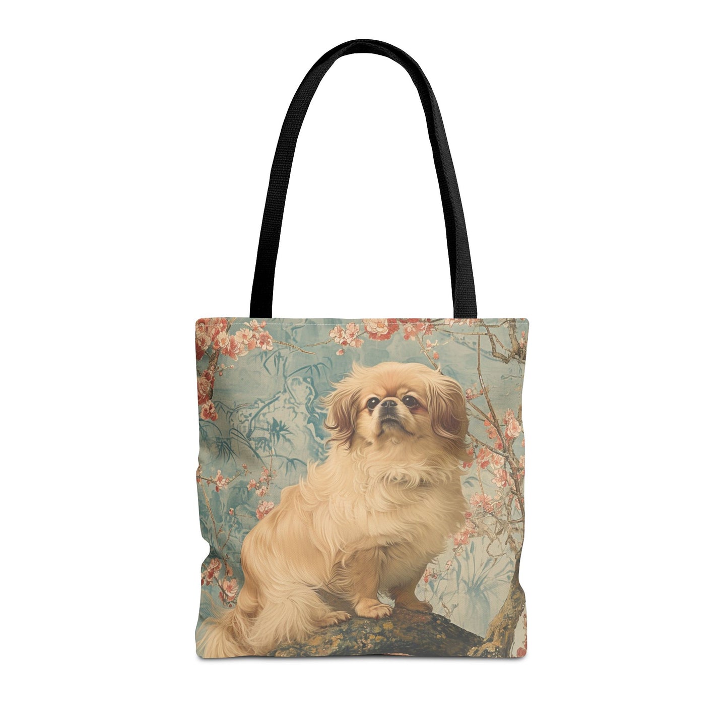 Pekingese Elegance Tote Bag, Floral Canvas for Pet Lovers