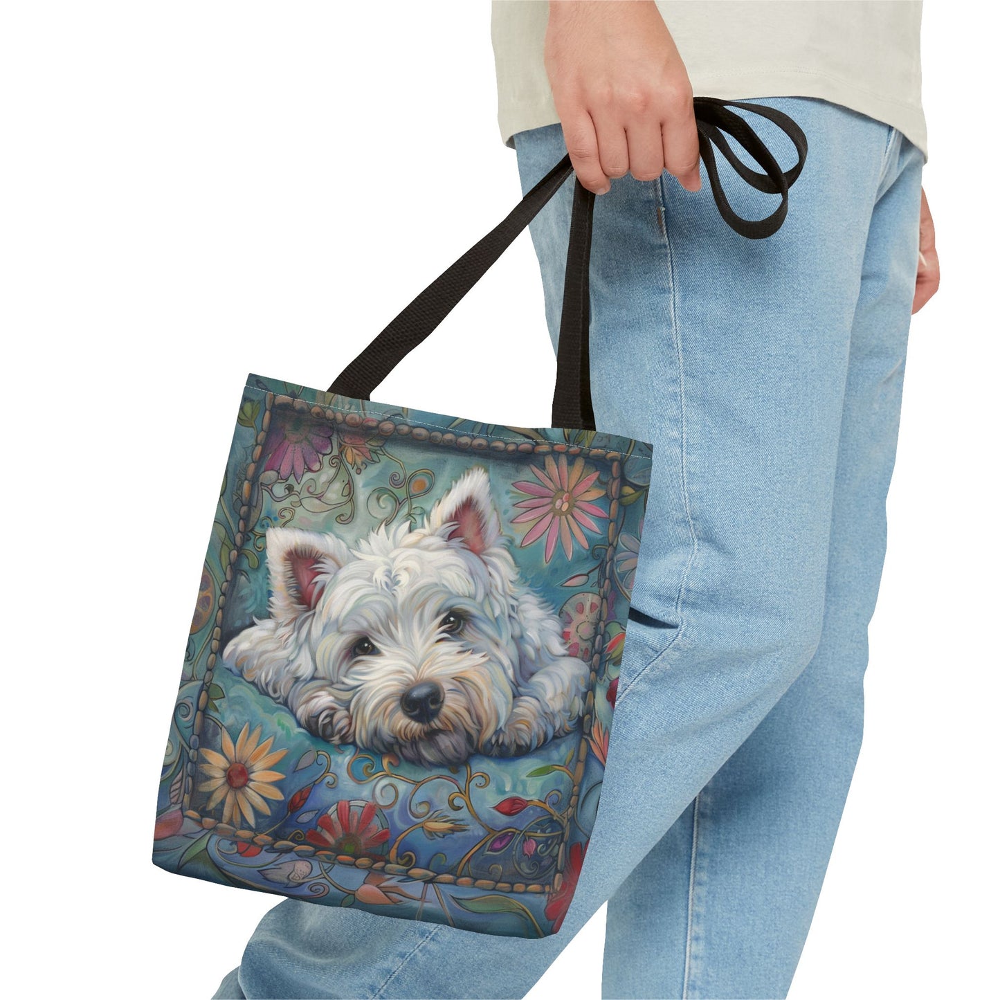 Whimsical Westie Floral Tote Bag – Perfect for Dog Lovers