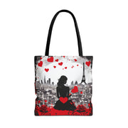 Parisian Romance Tote Bag - Eiffel Tower Design with Heart Accents