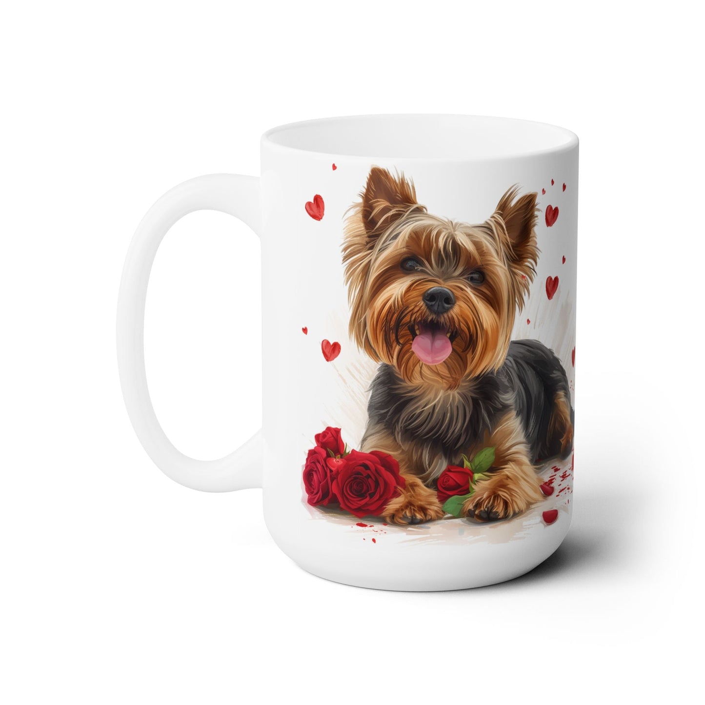 Yorkie Love Mug - Yorkshire Terrier Coffee Cup with Roses and Hearts