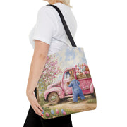 Easter Bunny Spring Blossom Tote Bag, Vintage Pink Truck Design