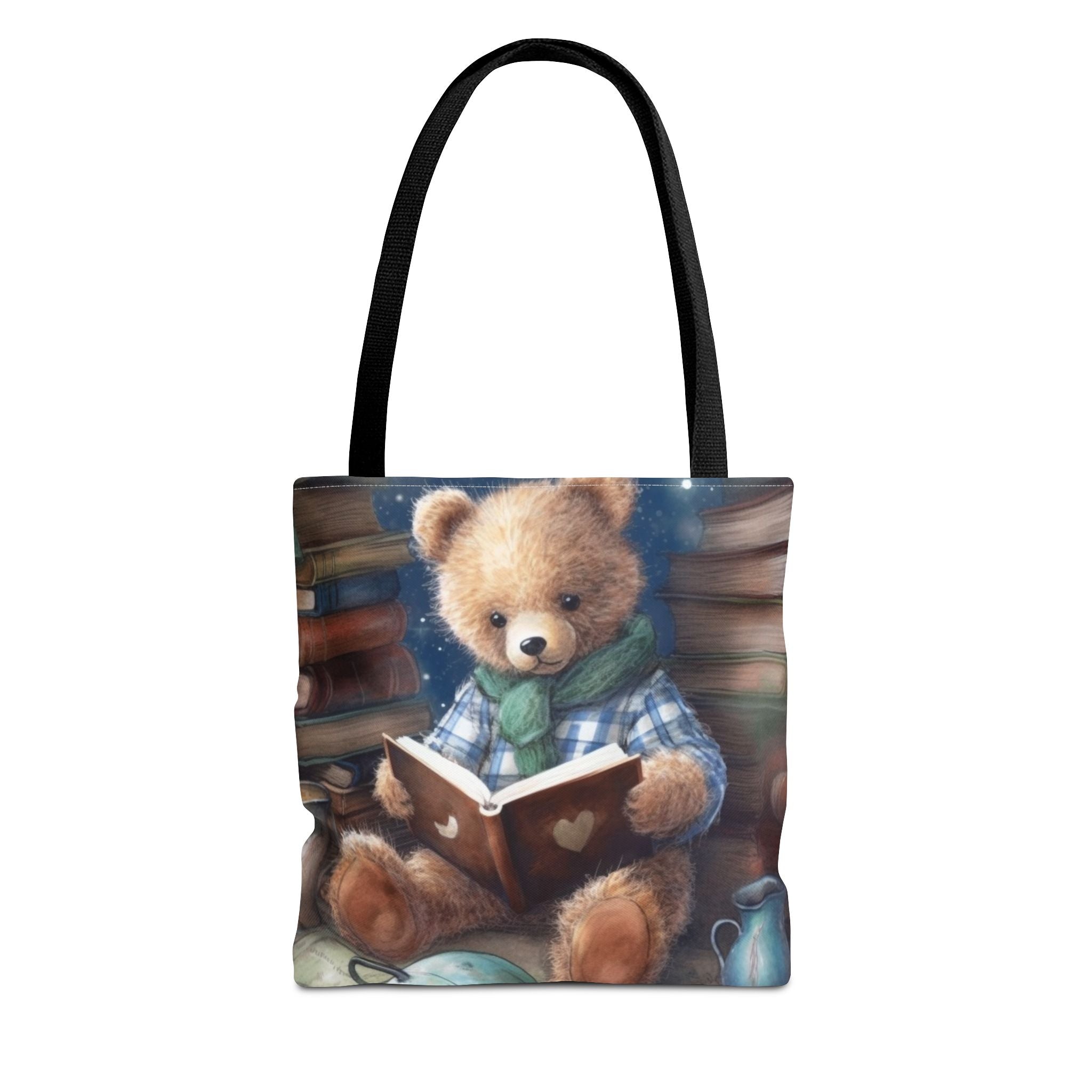 Teddy Bear Reading Tote Bag, Cozy Canvas Book Lover's Gift