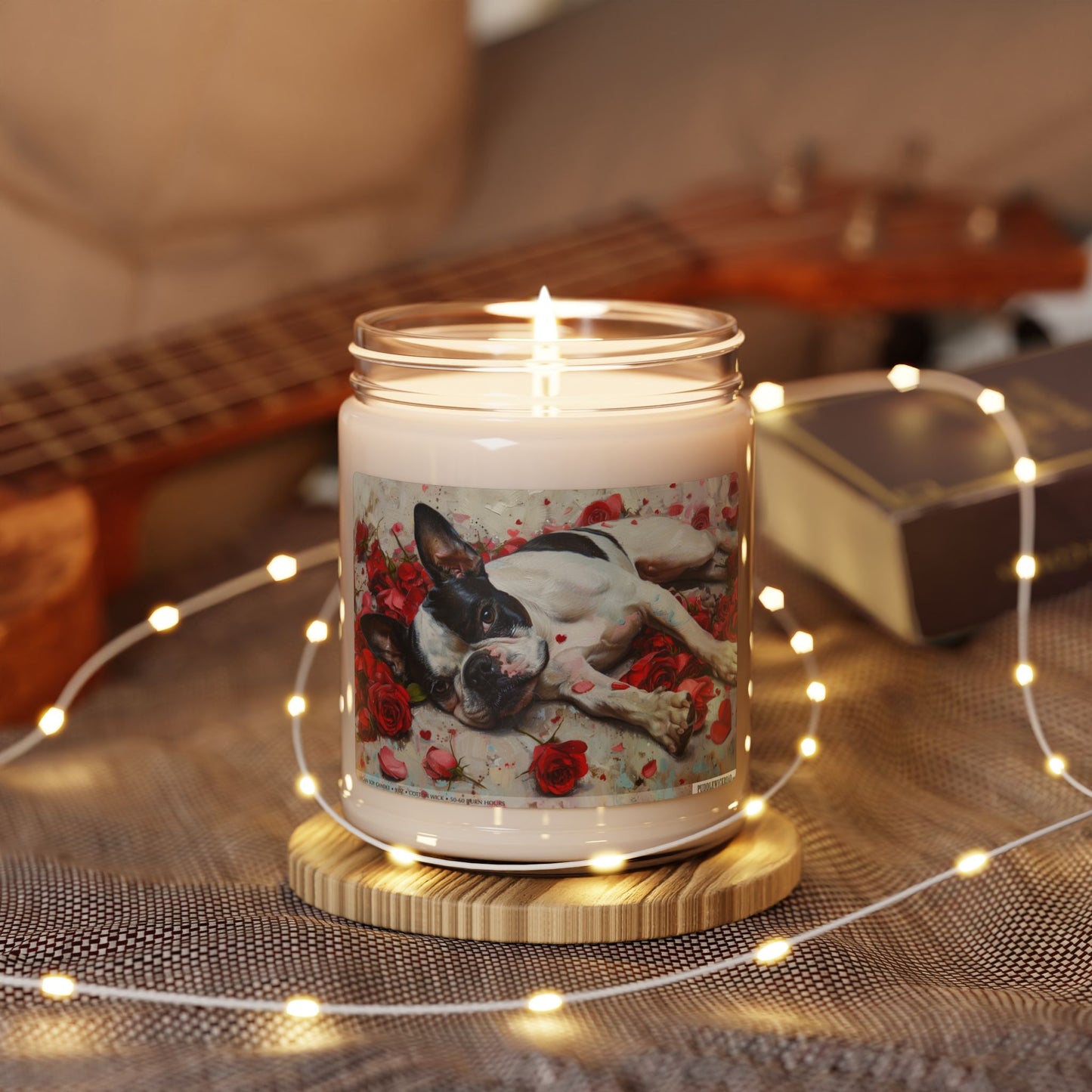 Boston Terrier Candle – Artistic Pet Lover Gift with Roses