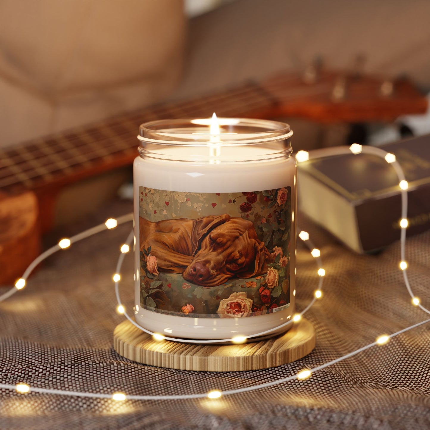 Elegant Vizsla Candle – Vintage Floral Design, Pet Lover Gift