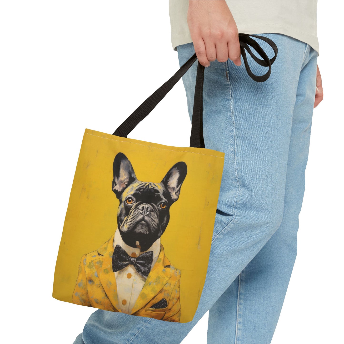 French Bulldog Stylish Yellow Canvas Tote Bag, Dog Lover Gift