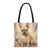 Charming Frenchie Canvas Tote Bag - Fawn Bulldog with Floral Design