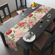 Peony Garden Table Runner | Pink and Red Floral Décor (72" or 90")