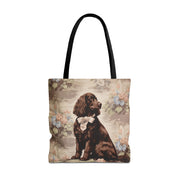 Chocolate Cocker Spaniel Tote Bag - Floral Vintage Design