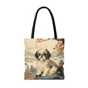 Shih Tzu Cherry Blossom Canvas Tote Bag for Dog Lovers