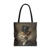 Refined Pomeranian Gentleman Tote Bag, Vintage Dog Lover Gift