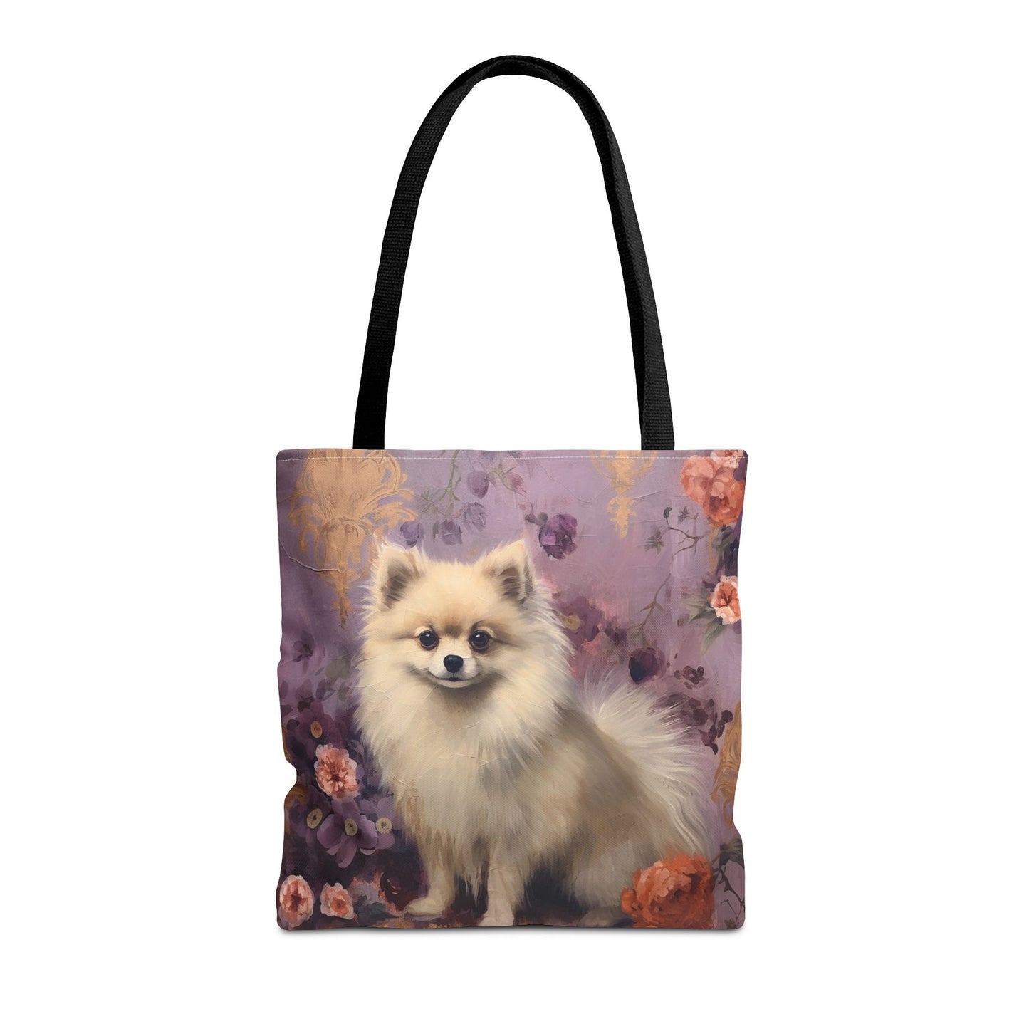 Charming Pomeranian Tote Bag with Elegant Floral Design