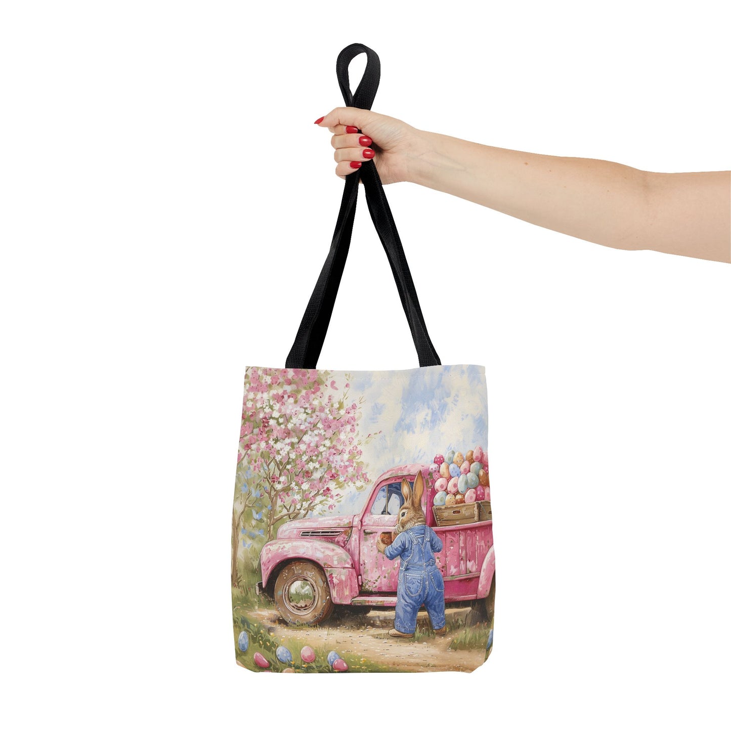 Easter Bunny Spring Blossom Tote Bag, Vintage Pink Truck Design