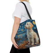 Whimsical Westie Starry Night Tote Bag, Artistic Canvas Shopping Bag