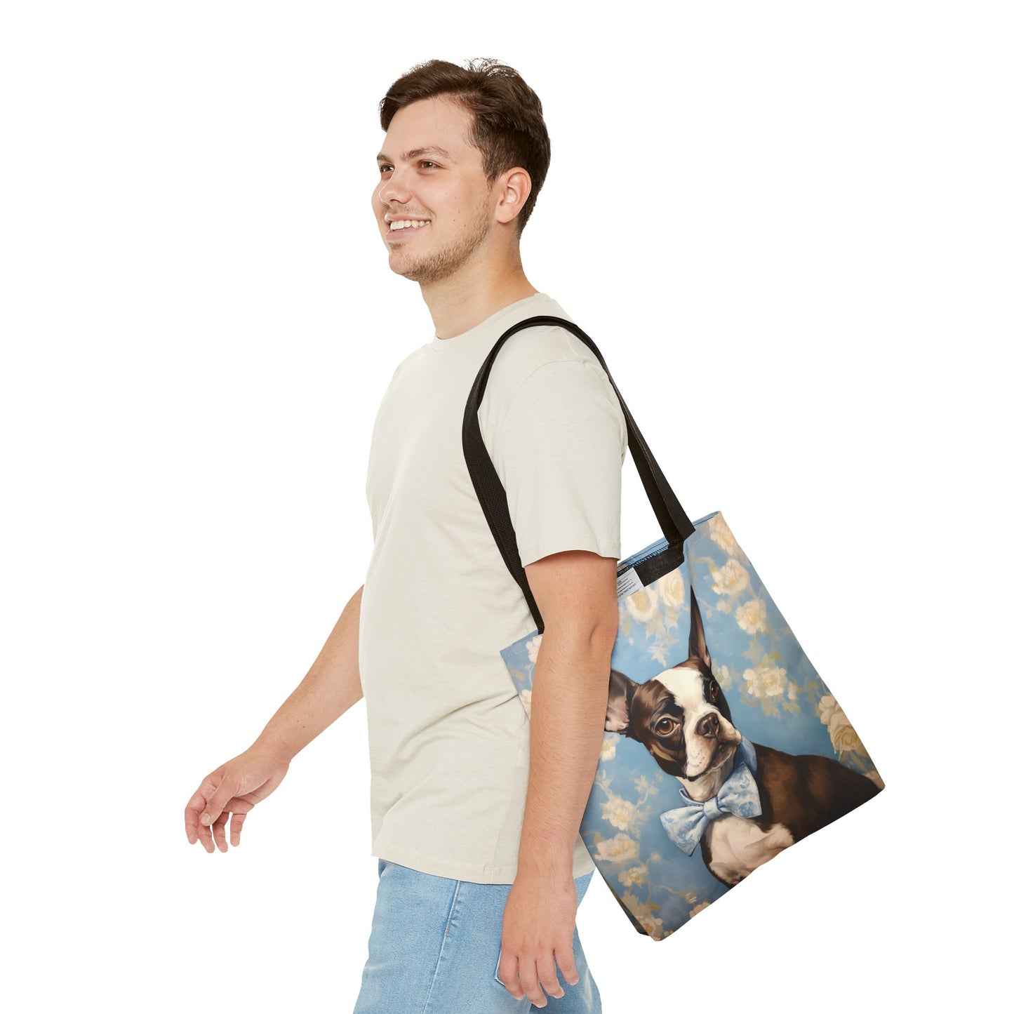 Sophisticated Boston Terrier Tote Bag with Floral Elegance