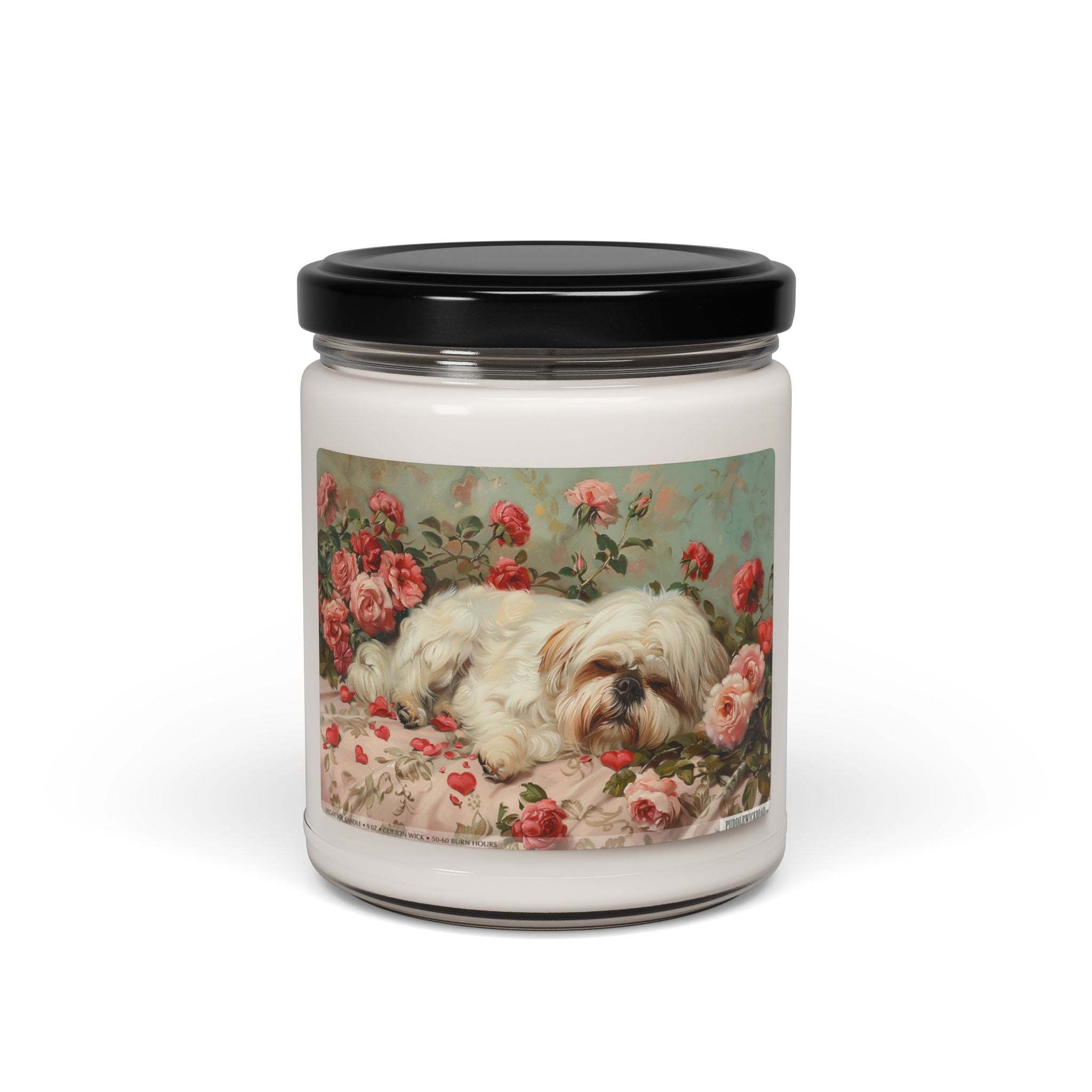 Maltese Dog Candle – Vintage Floral Art Gift for Pet Lovers