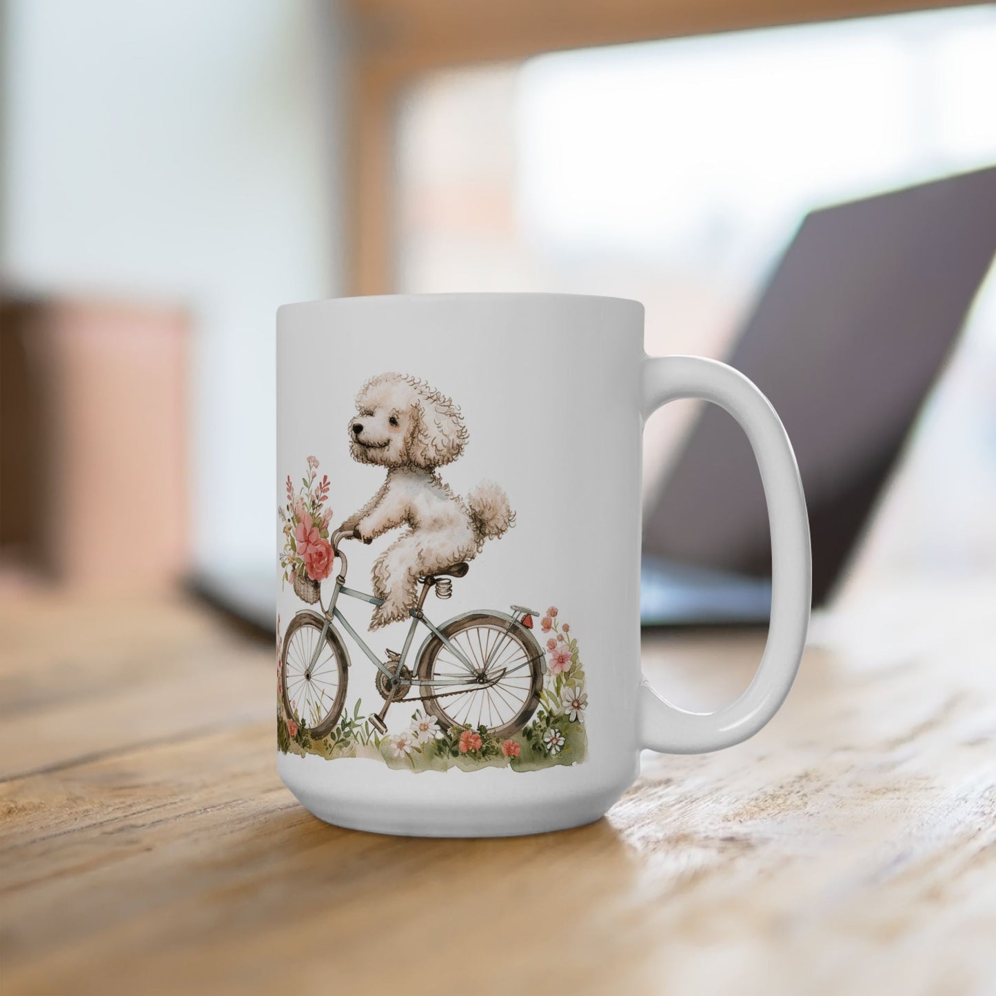 Poodle Bliss Floral Bicycle Mug – Perfect Gift for Dog Lovers