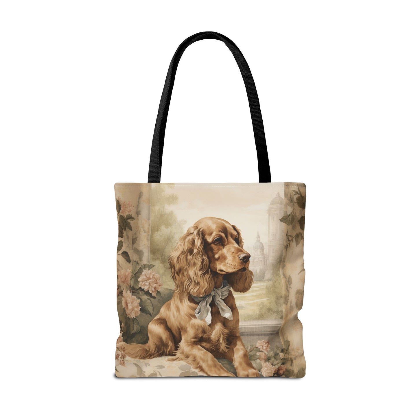 Elegant Cocker Spaniel Canvas Tote Bag, Floral Dog Lover's Gift