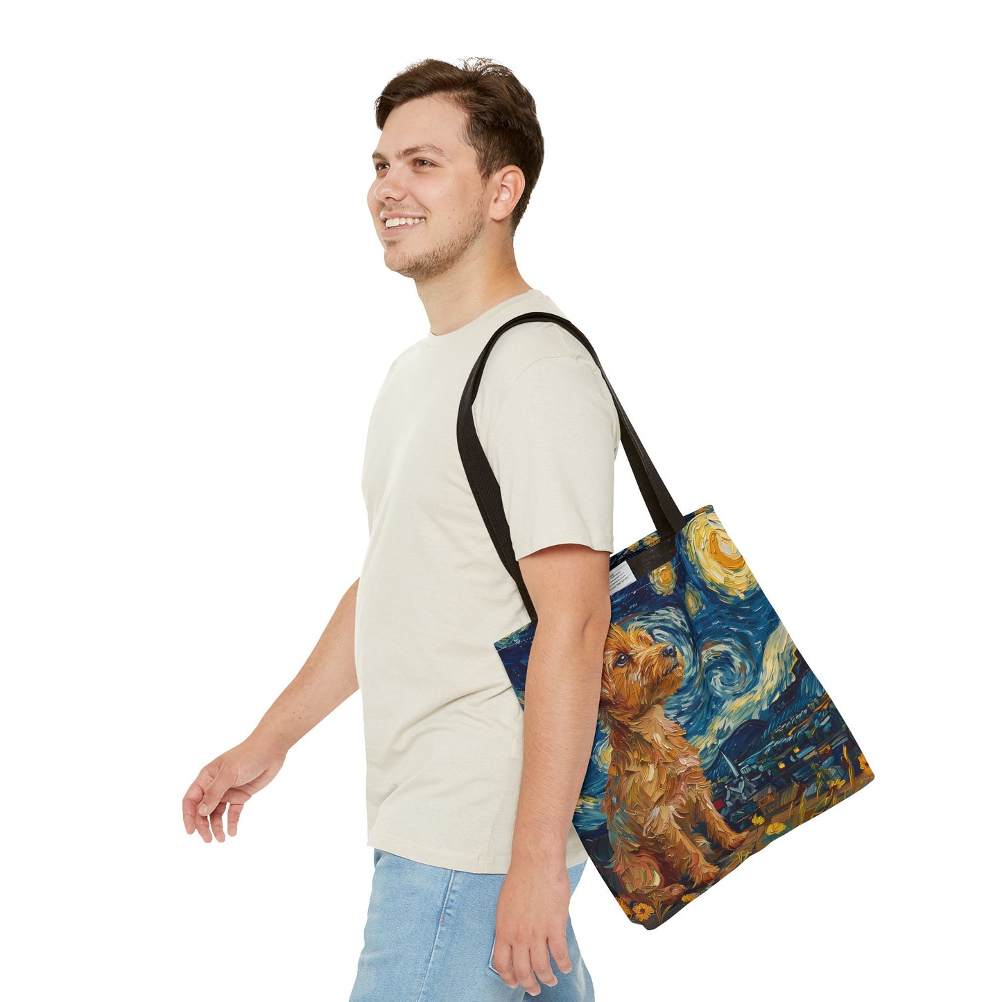 Starry Night Irish Terrier Canvas Tote Bag, Artistic Eco-Friendly Gift