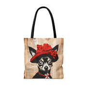 Chic Chihuahua Tote Bag - Red Hat & Necklace Vintage Art Design