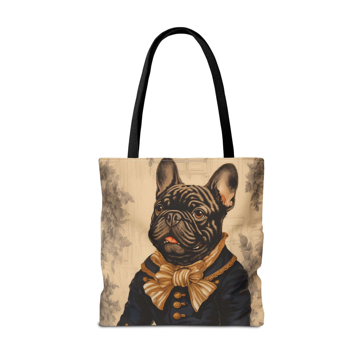 Frenchie Admiral Canvas Tote Bag, Elegant Brindle Bulldog Design