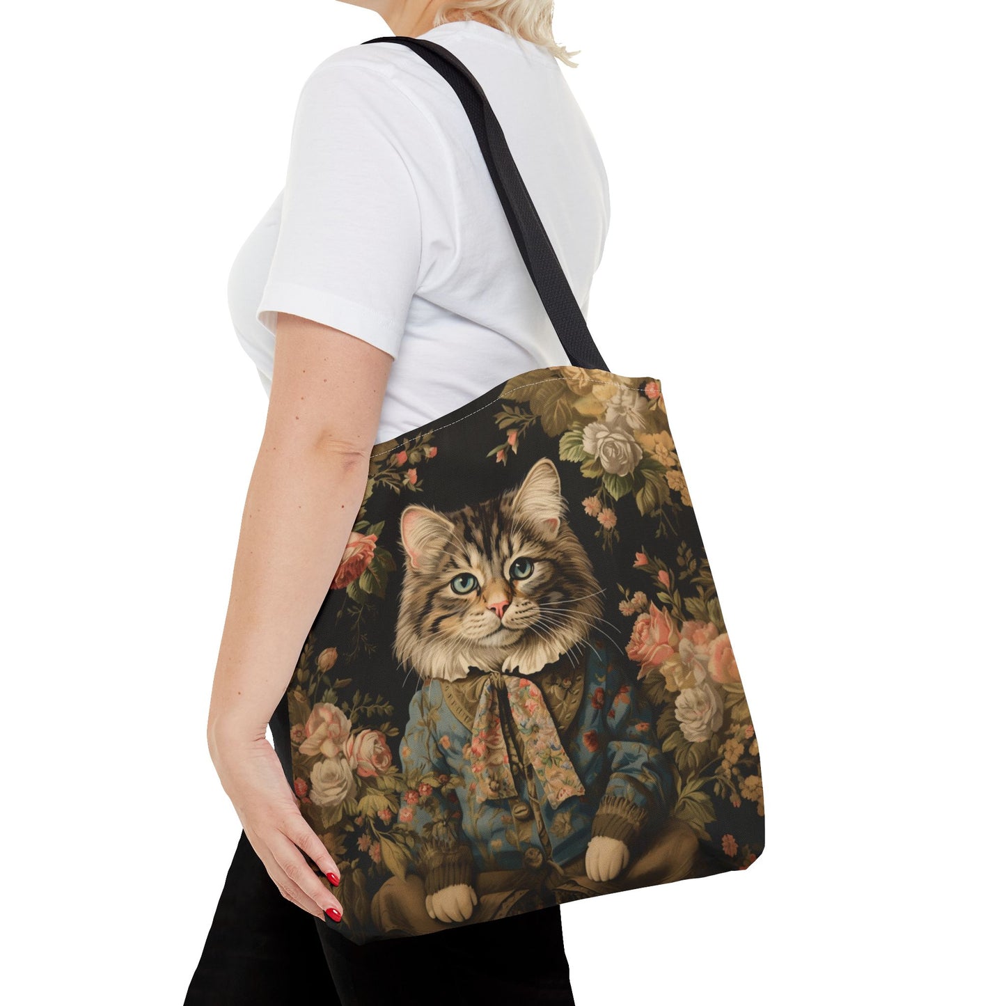 Maine Coon Cat Floral Art Tote Bag, Stylish Gift for Cat Lovers