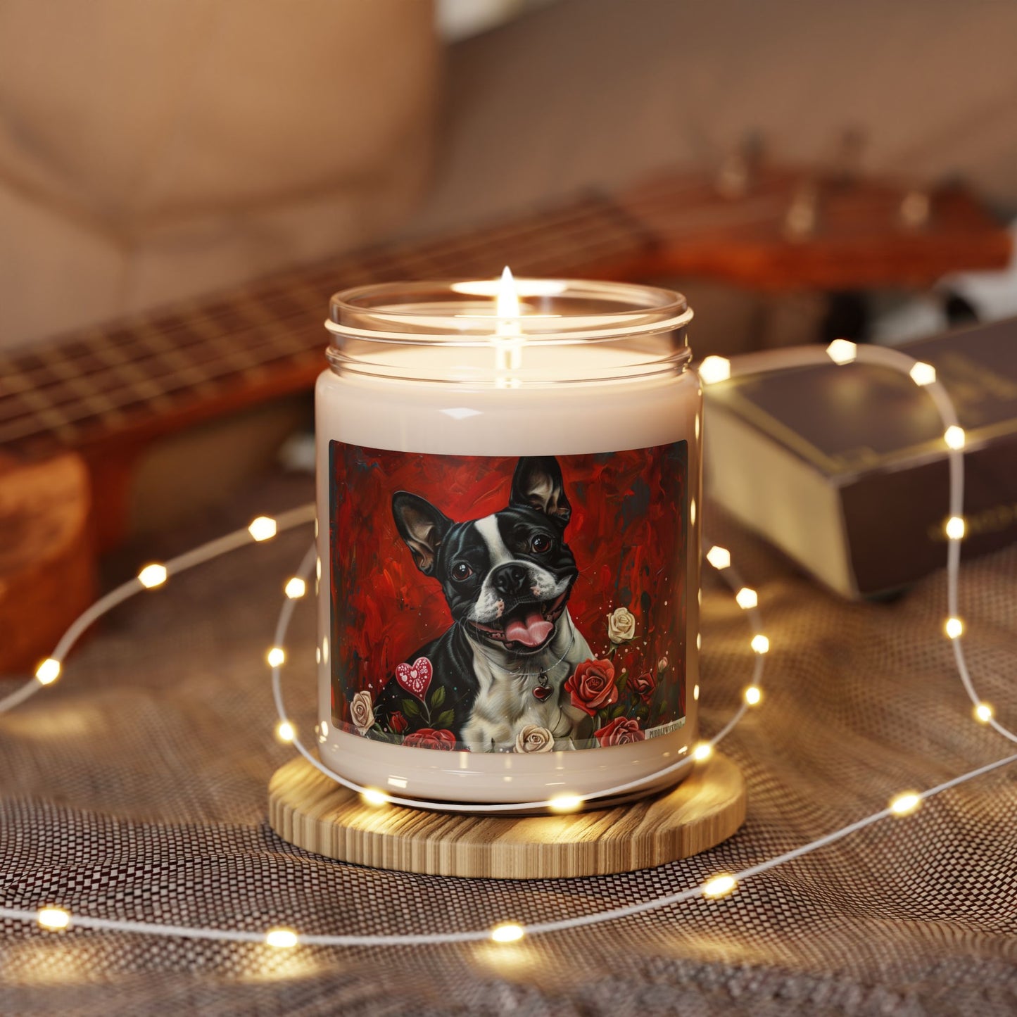 Boston Terrier Scented Candle – Dog Lover Gift with Floral Art