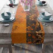 Autumn Floral Table Runner | Orange, Black, and Gold Design (72" or 90")