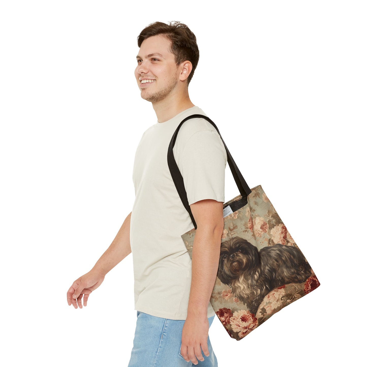 Elegant Shih Tzu Floral Canvas Tote Bag – Vintage Dog Lover Gift