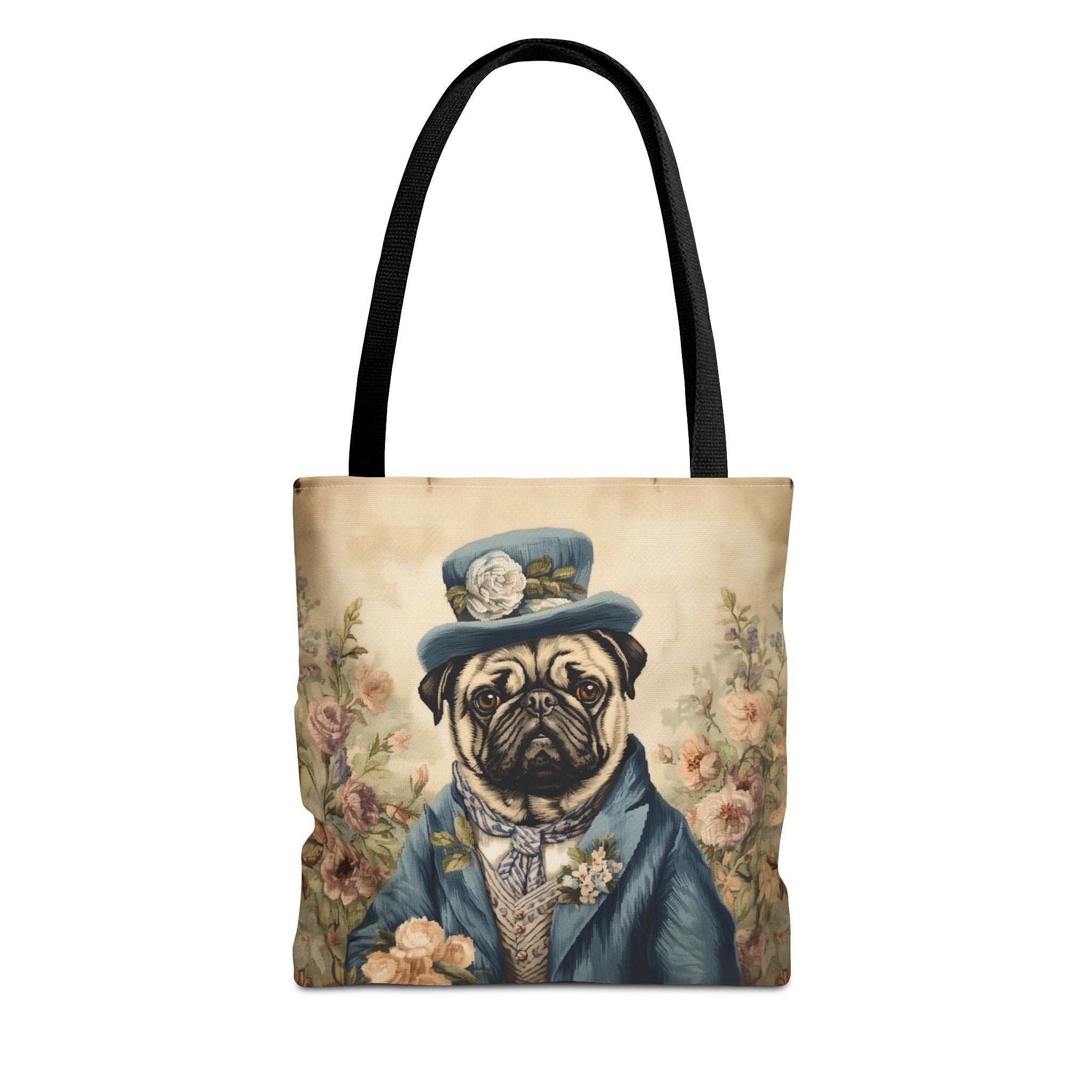 Elegant Pug Aristocrat Tote Bag - Stylish Floral Canvas Shopping Bag