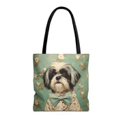 Shih Tzu Chic Tote Bag, Adorable Floral Canvas Market Bag for Dog Lovers