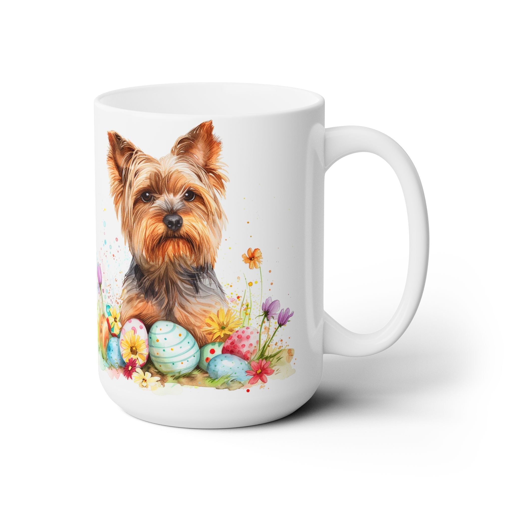 Yorkie Easter Mug – Yorkshire Terrier Coffee Cup with Spring Charm