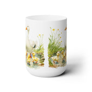 Mother Duck and Ducklings Pond Scene Coffee Mug, Whimsical Animal Gift Cup