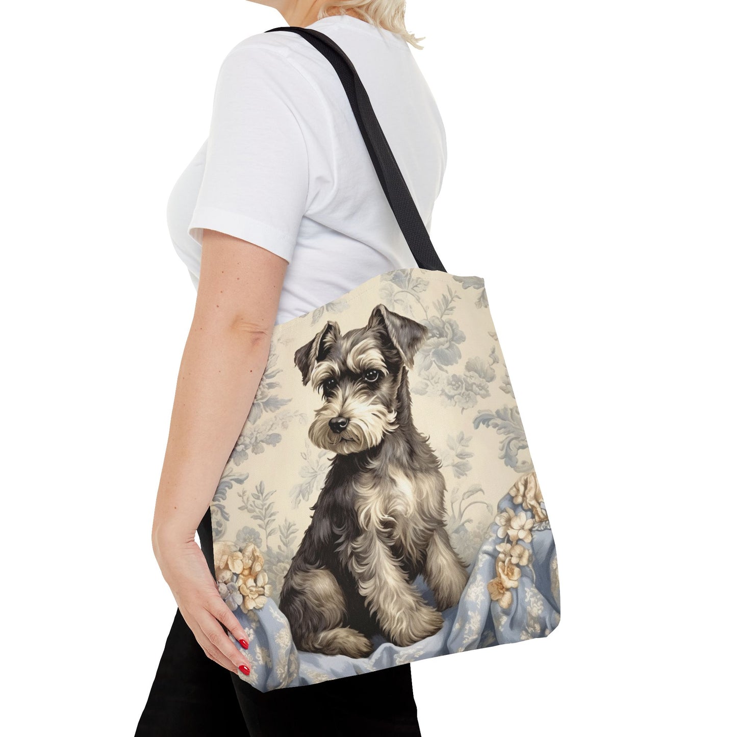 Elegant Miniature Schnauzer Floral Canvas Tote Bag, Perfect Dog Lover Gift