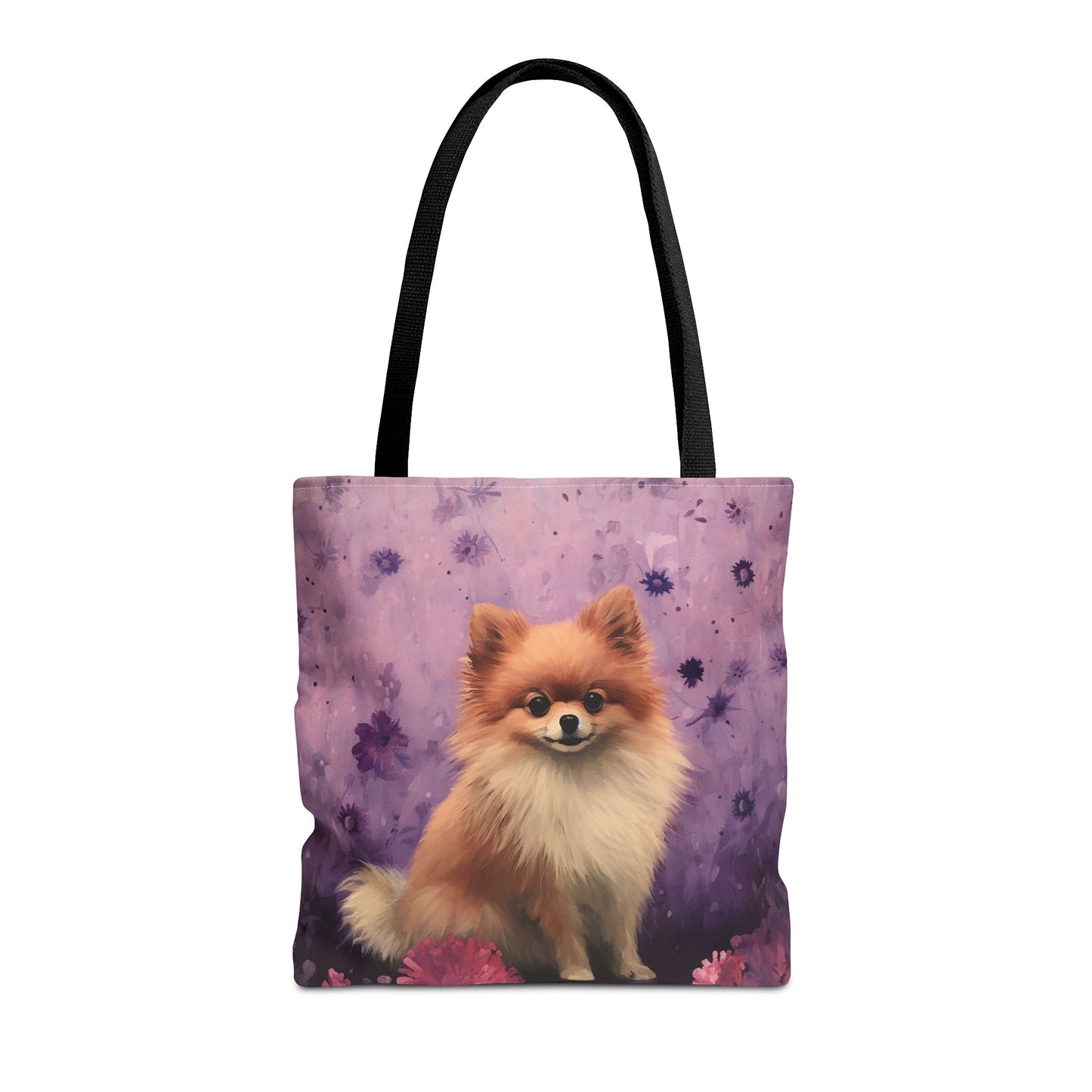 Whimsical Pomeranian Tote Bag, Purple Floral Canvas for Dog Lovers