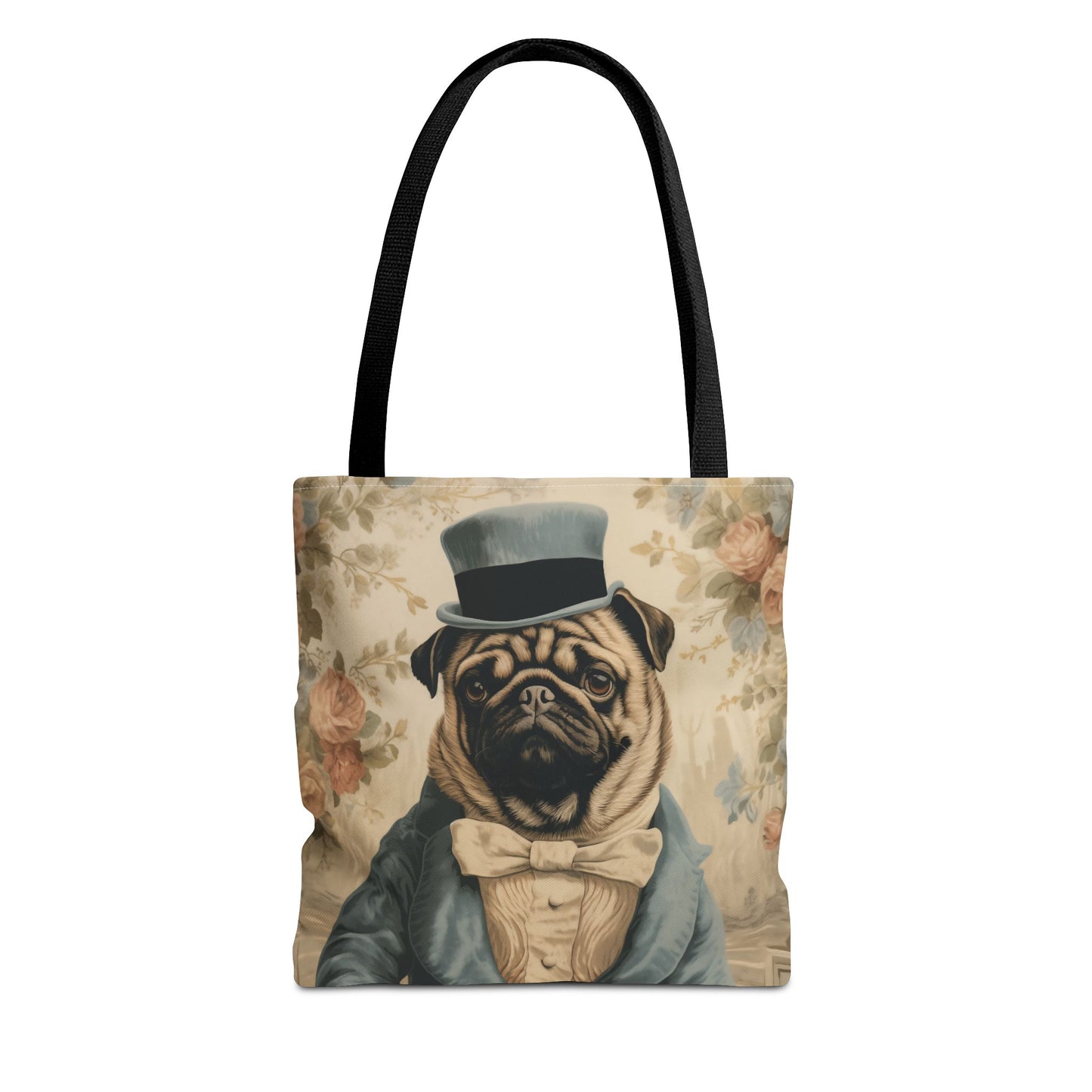 Aristocratic Pug Canvas Tote Bag – Vintage Floral Design