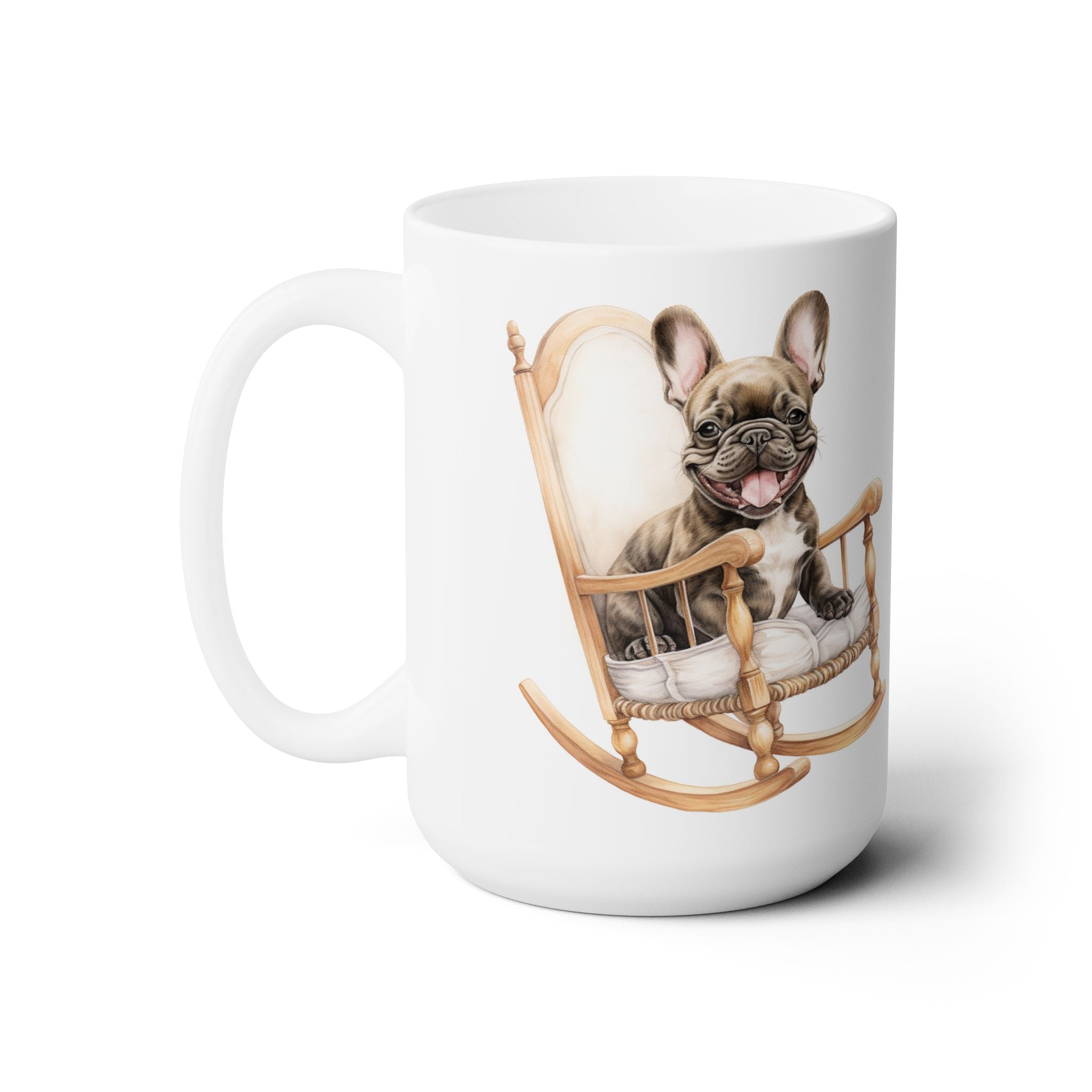 Frenchie Charm Coffee Mug – Cozy Rocking Chair Design