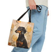 Dachshund Charm Reusable Canvas Tote Bag with Floral Elegance