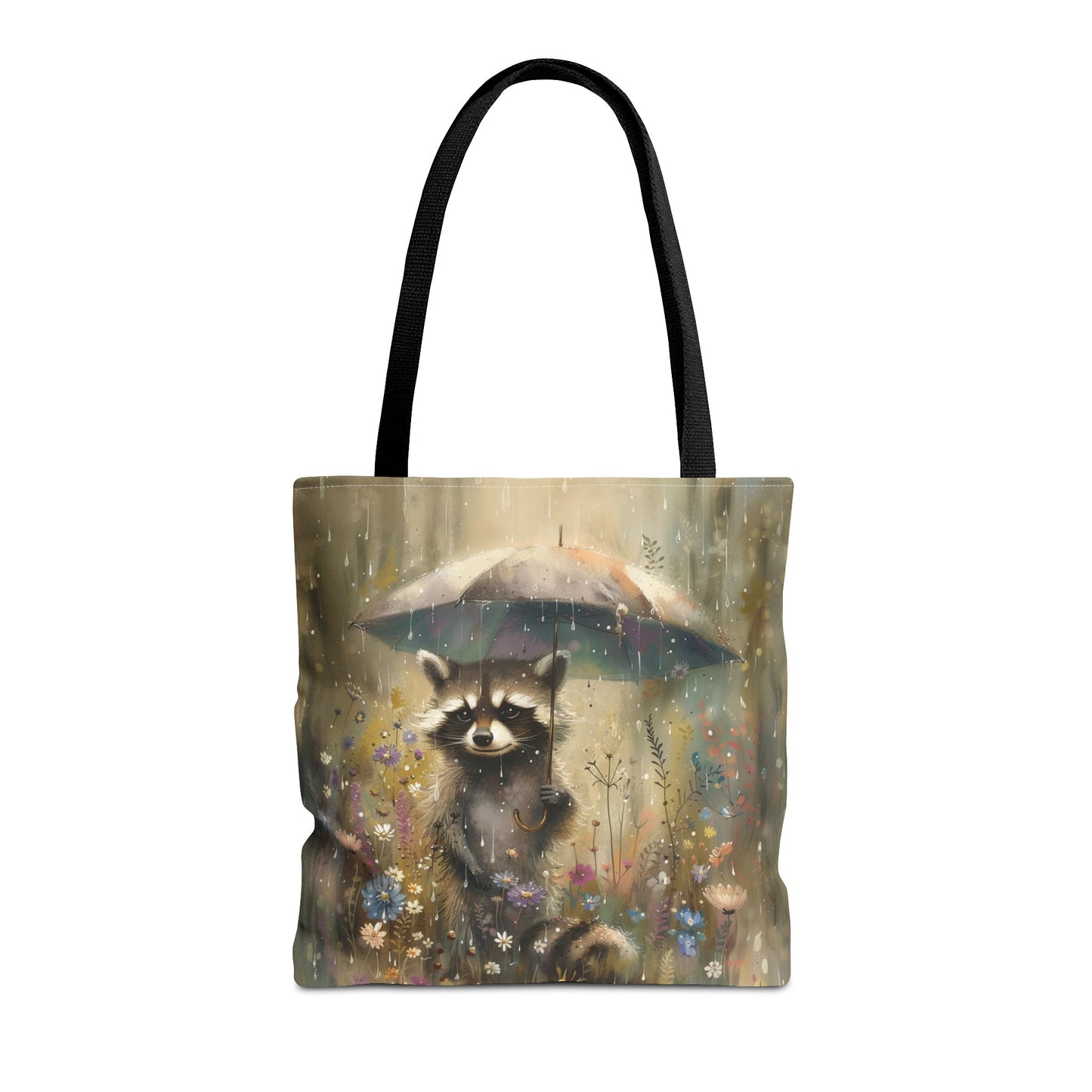 Raccoon Rainy Day Canvas Tote Bag - Eco-Friendly Nature Lover Gift