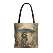 Raccoon Rainy Day Canvas Tote Bag - Eco-Friendly Nature Lover Gift