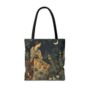 Moonlit Floral Canvas Tote Bag - Elegant Eco-Friendly Shopper