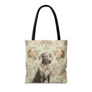 Weimaraner Floral Canvas Tote Bag, Elegant Reusable Shopping Bag