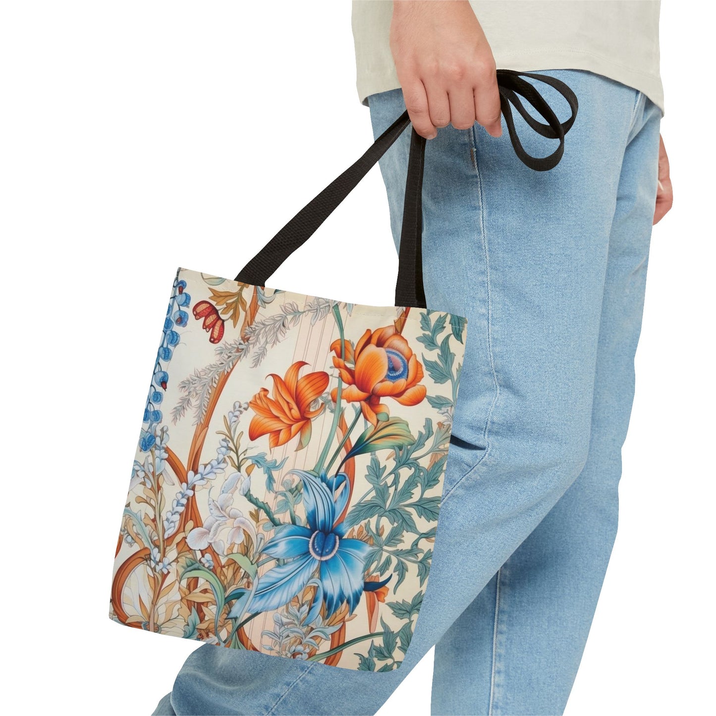 Floral Elegance Canvas Tote Bag, Eco-Friendly Reusable Market Bag