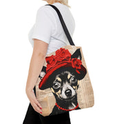 Chihuahua Tote Bag with Red Hat – Stylish Canvas for Dog Lovers