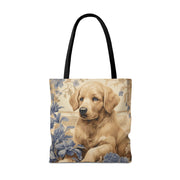 Golden Retriever Blossom Canvas Tote Bag, Artistic Eco-Friendly Design