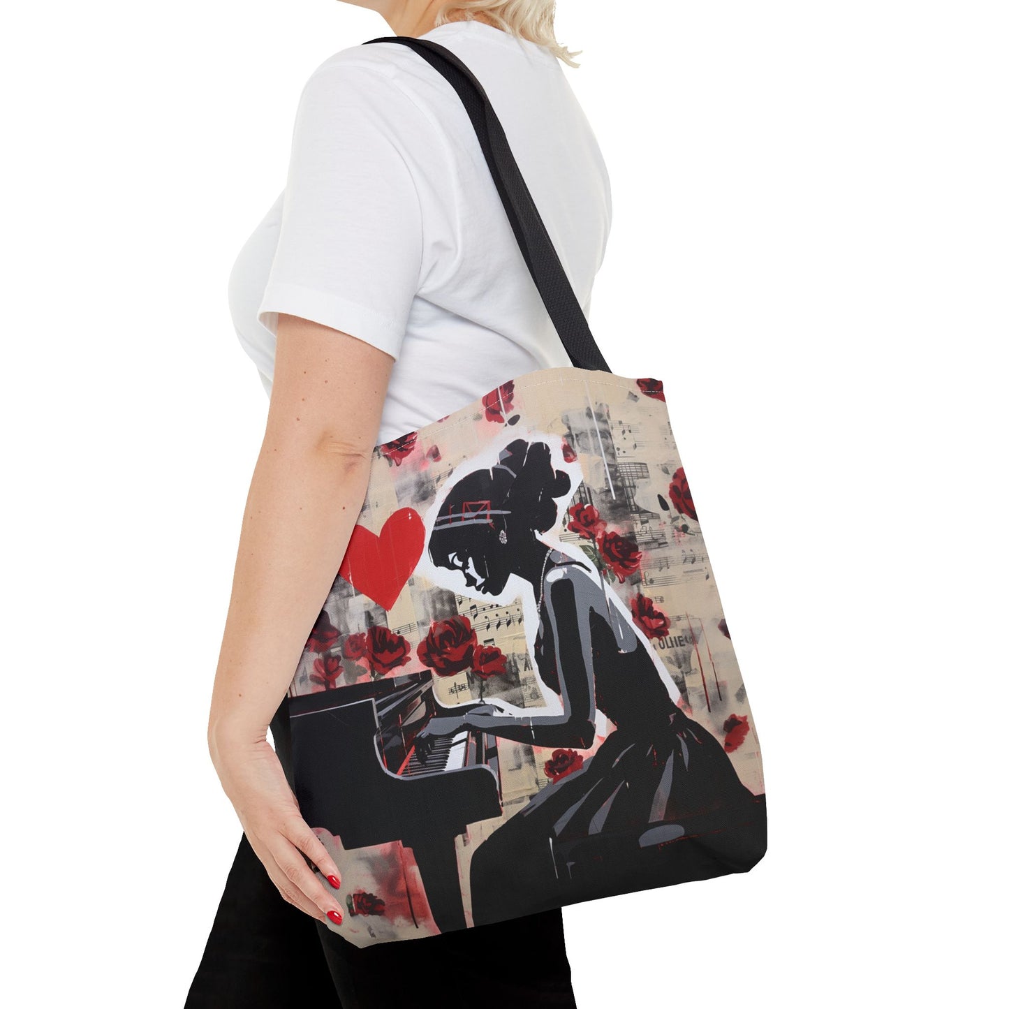 Piano Love Artistic Tote Bag – Romantic Design for Music Enthusiasts