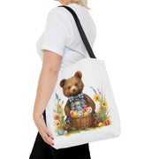 Easter Bear Tote Bag with Festive Floral and Egg Design